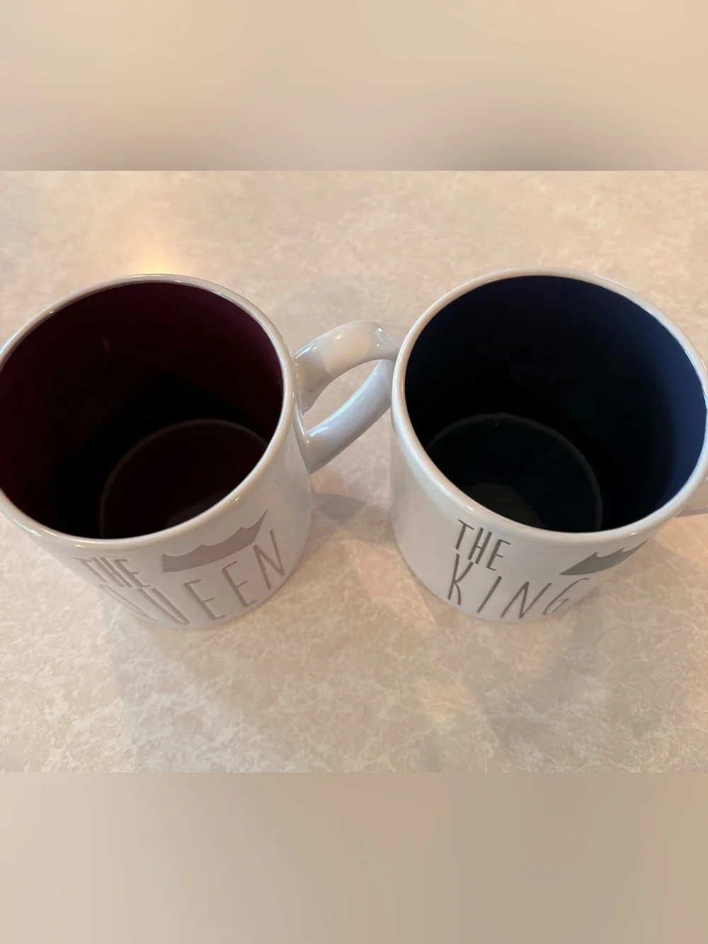 White Ceramic 'The King/Queen' Reactive Glaze Mugs - Set of 2
